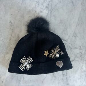 Cinq a Sept Black Hat with Silver and Gold Embellishments